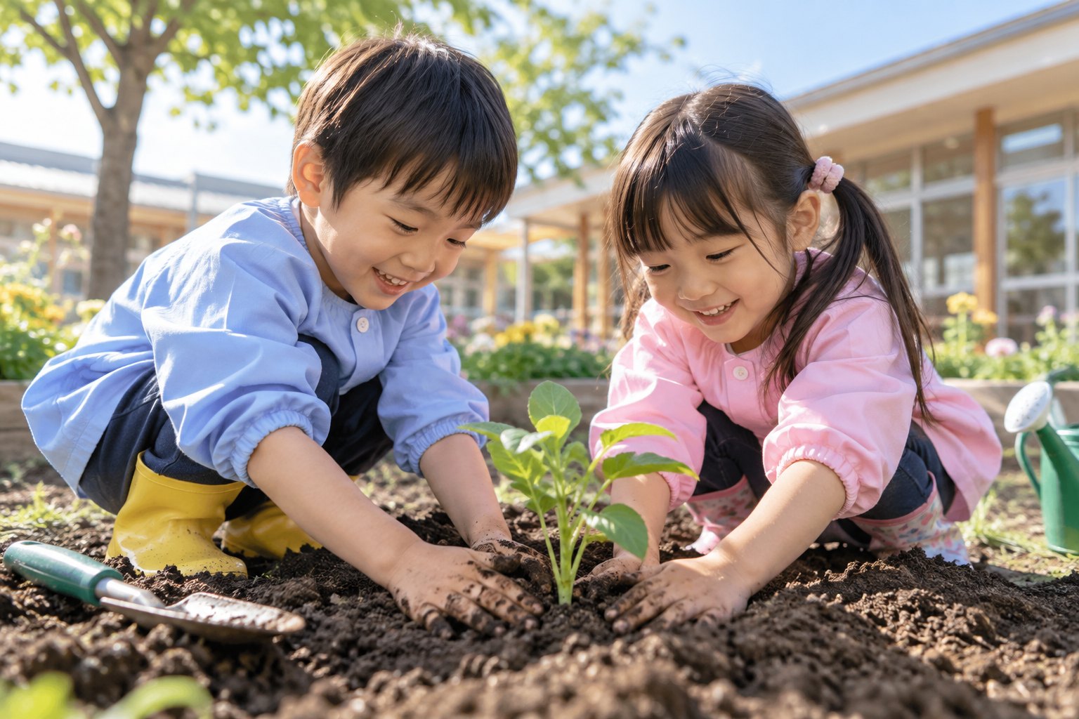植物を育てる子どもたち